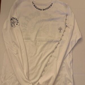 Chrome Hearts White Long Sleeve Tee with Black Cross Accents